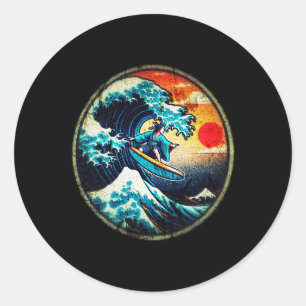 Vintage Retro Surfing Ö Ukiyo-e Japan Strand M Runt Klistermärke