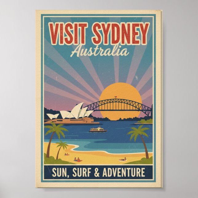 Vintage Retro Sydney Australia Travel Poster (Framsidan)
