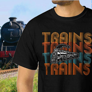 Vintage Retro Tåg Text Steam Engine Locomotive  T Shirt