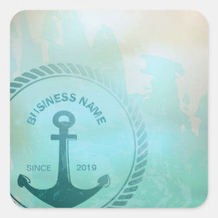 Vintage Retro Teal Anchor Nautical Bröllop Anpassn Fyrkantigt Klistermärke