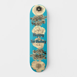 Vintage Retro Teal Sepia Blommig Skateboard