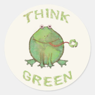 Vintage/Retro Think Green Frog Stickers Runt Klistermärke