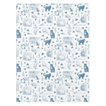 Vintage Retro Toile Mönster Cat Catnip White Blue