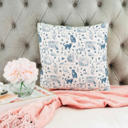 Vintage Retro Toile Mönster Cat Catnip White Blue Kudde