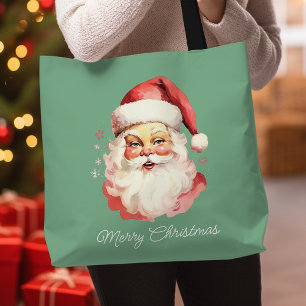 Vintage Retro Tomte Grön God Jul Tygkasse