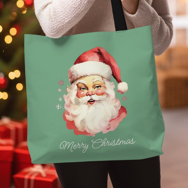Vintage Retro Tomte Grön God Jul Tygkasse (Skapare uppladdad)