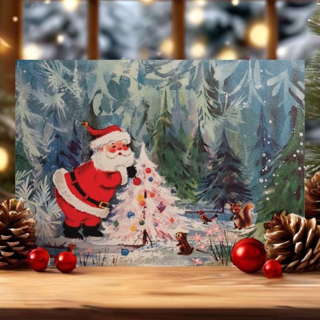 Vintage Retro Tomte Skogsdjur Jul Helgkort (Skapare uppladdad)