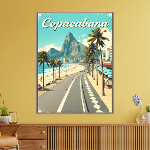 Vintage Retro Travel Poster - Copacabana Beach Canvastryck