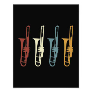 Vintage Retro Trombone & Trombonist Fototryck