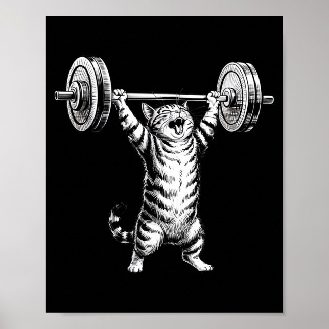 Vintage Retro Tyngdlyftning Gym Rolig Katt Dödlyft Poster (Framsidan)
