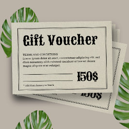 Vintage Retro Typography Business Gift Voucher Visitkort