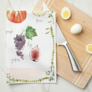 Vintage Retro Typography Fruits & Vegetables Kökshandduk