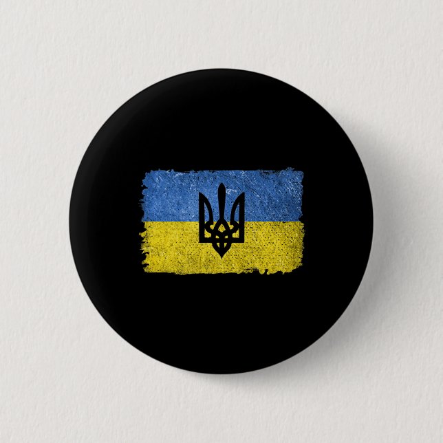 Vintage Retro Ukraina Ukrainas Flagga Pride Patrio Knapp (Framsida)