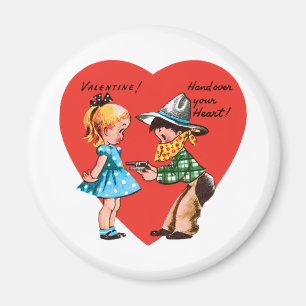 Vintage Retro Valentindagen, flicka med Cowboyen Magnet