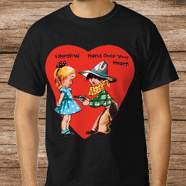 Vintage Retro Valentindagen, flicka med Cowboyen T-shirt