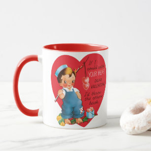 Vintage Retro Valentindagen, pojkfiskevatten Mugg