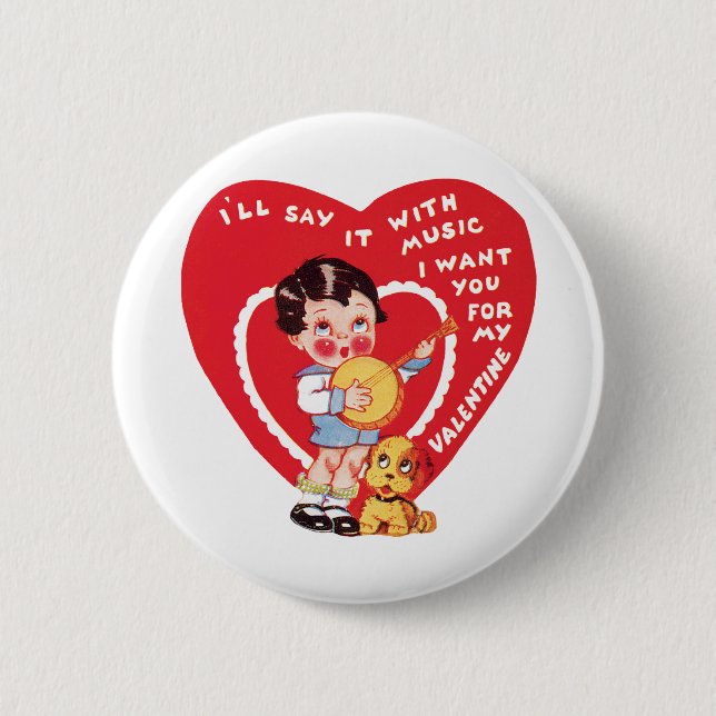 Vintage Retro Valentine Day, Boy Music Banjo Knapp (Framsida)