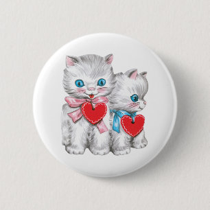 Vintage Retro Valentines Day Cats, Cute Kitten Knapp
