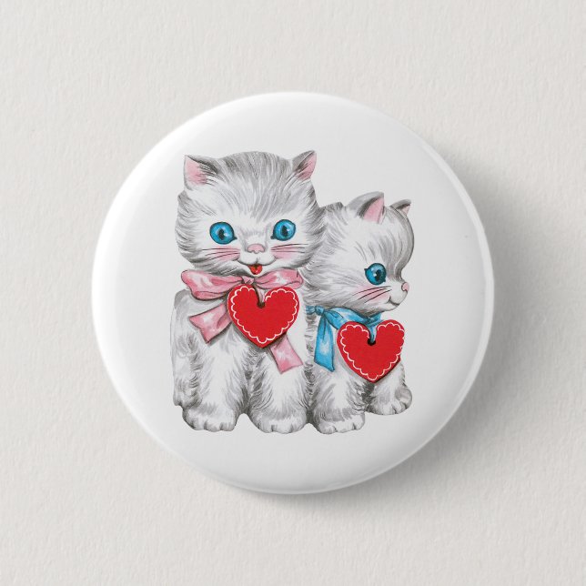 Vintage Retro Valentines Day Cats, Cute Kitten Knapp (Framsida)