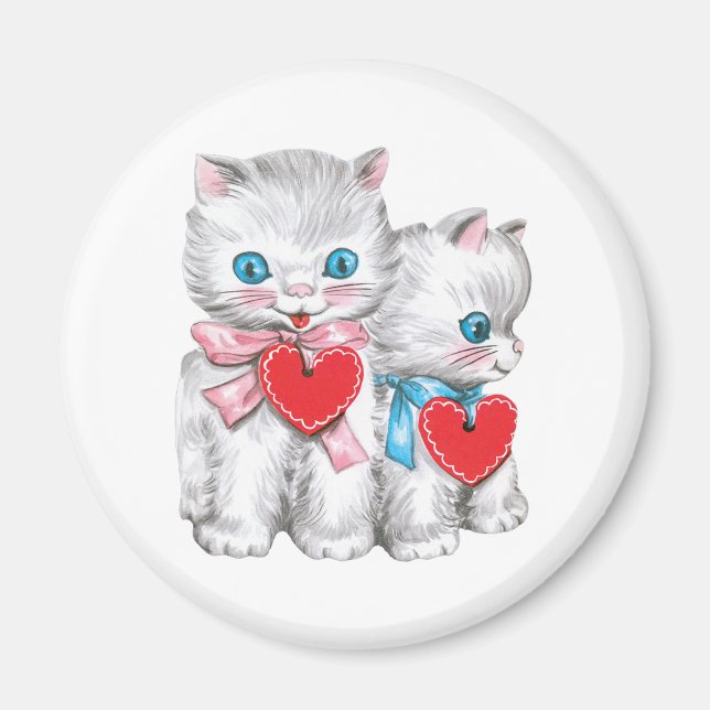 Vintage Retro Valentines Day Cats, Cute Kitten Magnet (Framsidan)