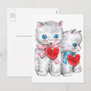Vintage Retro Valentines Day Cats, Fluffy Kittens Helg Vykort
