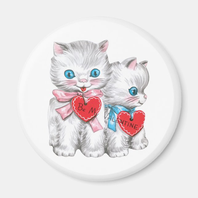 Vintage Retro Valentines Day Cats, Fluffy Kittens Magnet (Framsidan)