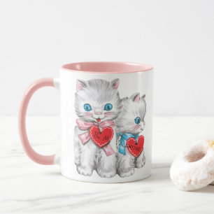 Vintage Retro Valentines Day Cats, Fluffy Kittens Mugg