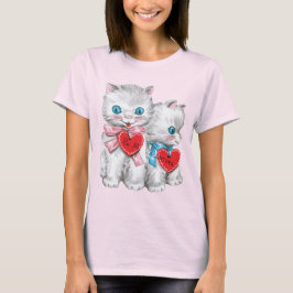 Vintage Retro Valentines Day Cats, Fluffy Kittens T-shirt