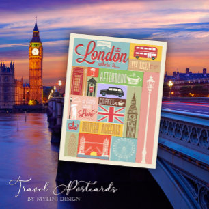 Vintage Retro Välkommen till London Travel Vykort