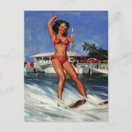Vintage Retro Vatten Ski pinup flicka Vykort