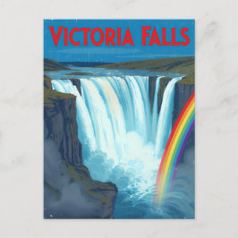 Vintage Retro Victoria Falls Rainbow Travel Vykort