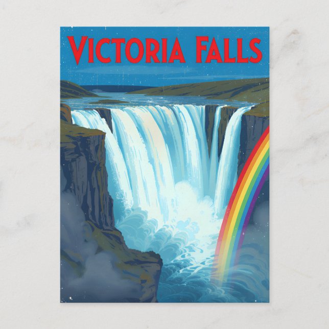 Vintage Retro Victoriafallen Regnbåge Resa Vykort (Framsida)