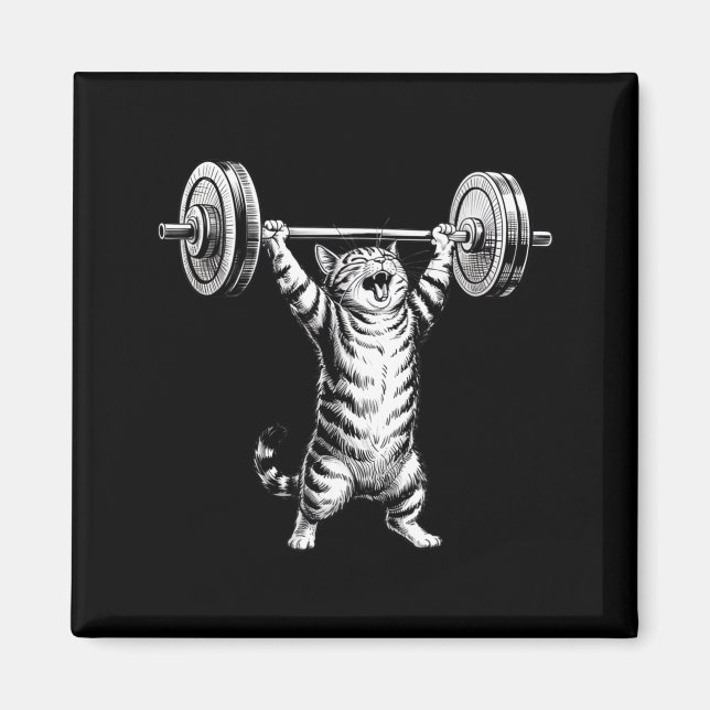 Vintage Retro Viktlyftning Gym Rolig Katt Dödlyft Magnet (Framsidan)
