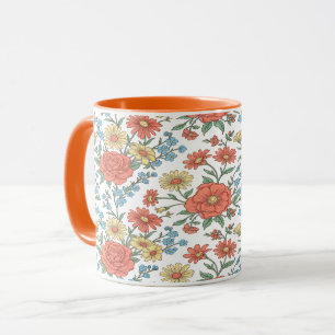 Vintage Retro Vildblomsäng Orange Tvåtons Mugg