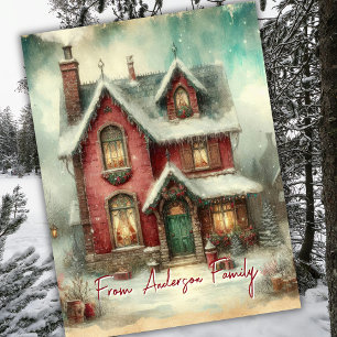 Vintage Retro Vinter Snö Hus Julhelger Vykort