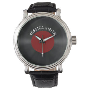 Vintage Retro Vinyl Record (Red)-Personlig Armbandsur