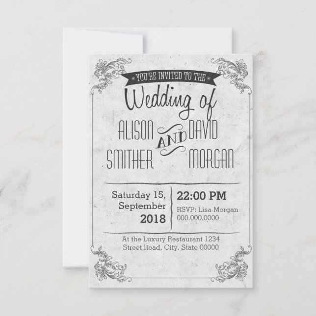 Vintage retro wedding invitation inbjudningar (Framsida)