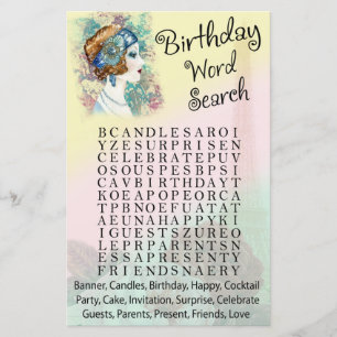 Vintage Retro Woman Birthday ord Search-spel