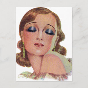 Vintage Retro Women 20s Maka till Öga Shadow Girl Vykort