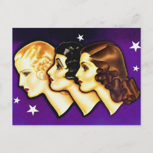 Vintage Retro Women Art Deco Three Women Vykort
