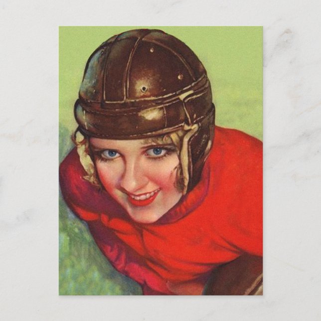 Vintage Retro Women Football Gridiron Girl Vykort (Framsida)