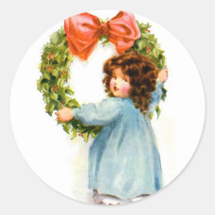 Vintage Retro Women jul Victorian Girl Runt Klistermärke