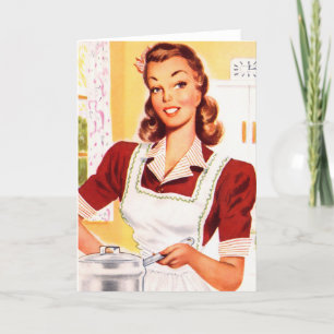 Vintage Retro Women Kitsch 50s Kitchen Magic Kort
