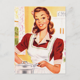 Vintage Retro Women Kitsch 50s Kitchen Magic Vykort