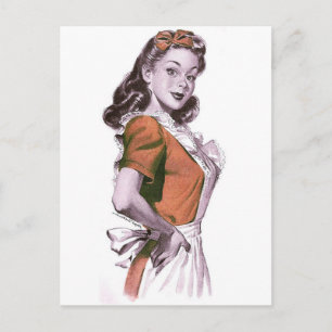 Vintage Retro Women Kitsch Lycklig Housefru Vykort