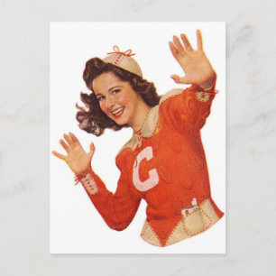 Vintage Retro Women Kitsch Smoking CheerLeader Vykort