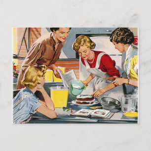 Vintage Retro Women och Låt oss Bake a Cake Vykort