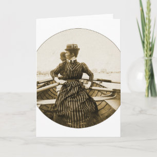 Vintage Retro Women Photo Row Row Row din båt Kort