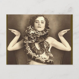 Vintage Retro Women Sideshow Snake Charmer Vykort