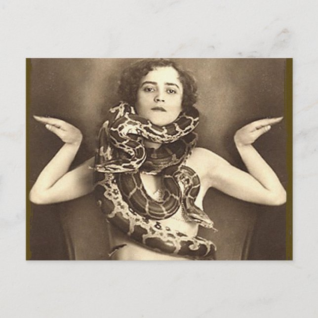 Vintage Retro Women Sideshow Snake Charmer Vykort (Framsida)